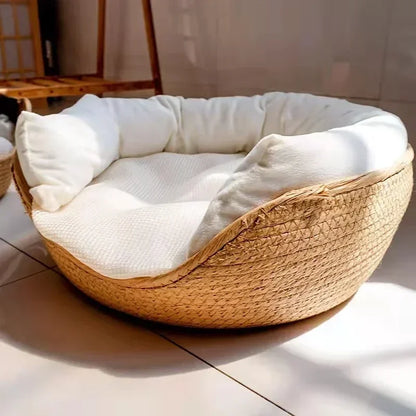 CloudBed - Eco-Friendly Woven Dog Bed Sofa – Breathable Bamboo Style Pet House for Indoor Dogs & Small Pets