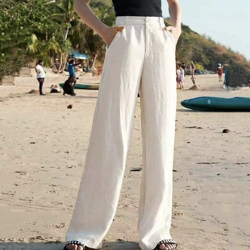 Pantalon Décontracté Élégant Femme – Pantalon Confort Classique à Jambe Large