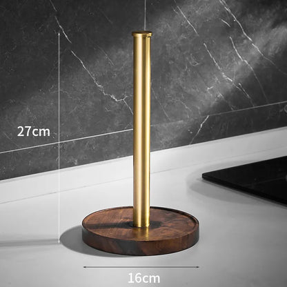 Keukenrolhouder Walnoot Hout Goud RVS 27cm Aanrecht | Keukenpapier Houder Staand Luxe Keuken | Restfield