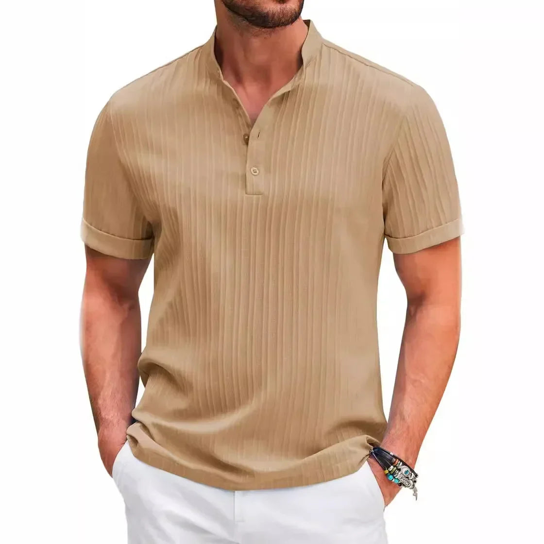 Knitterfreies T-Shirt aus Baumwolle und Leinen für Herren - Garino