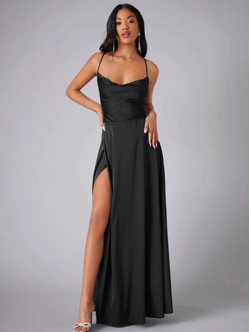 Maxi-ilta-asu - Korkea halkio - Pitkä juhlamekko - Elegantti