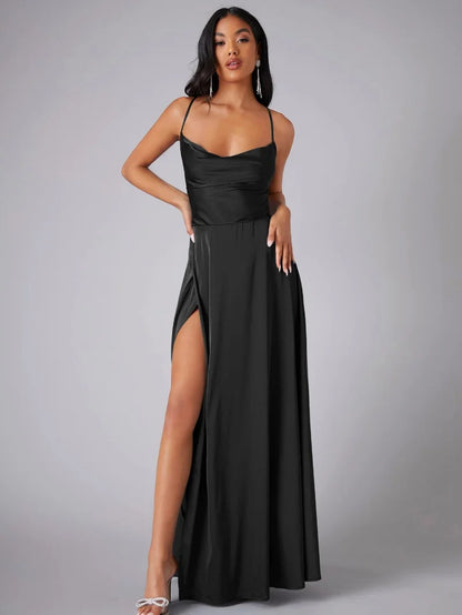 Maxi-ilta-asu - Korkea halkio - Pitkä juhlamekko - Elegantti