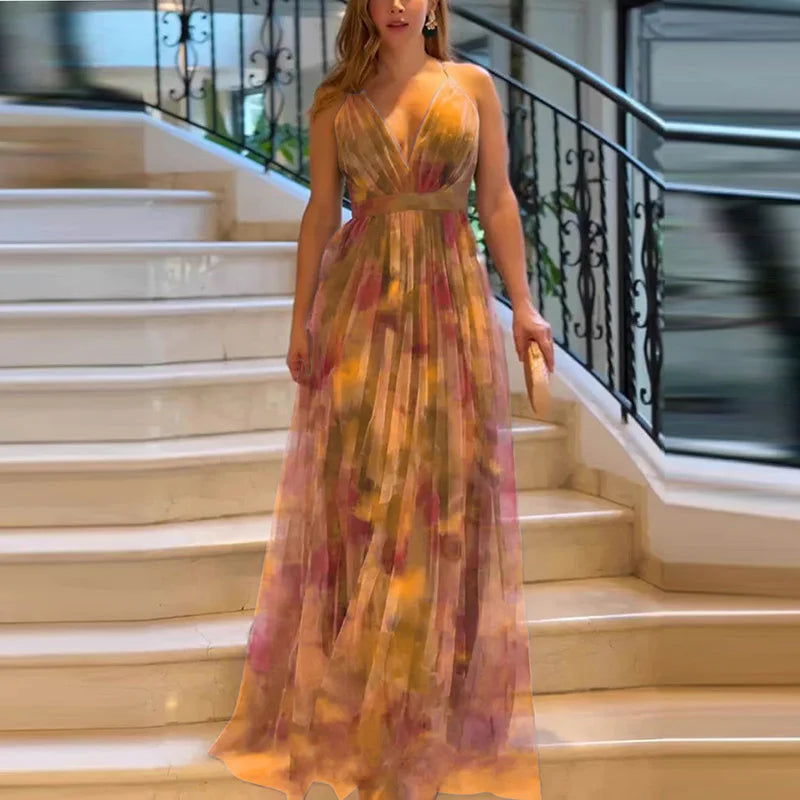 AURELIA™ – Elegant Mesh Print Maxi Dress