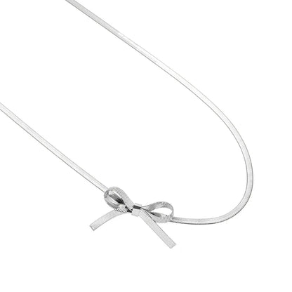316L Stainless Steel Bow Collarbone Snake Bone Chain Necklace Casual Personality Girl Exquisite Jewelry Gift Party Accessories