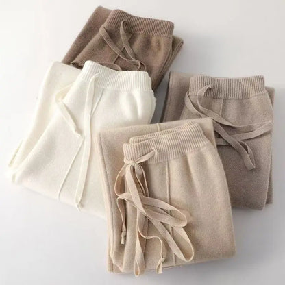 Women's Wide Leg Trousers High Waist Wool Mix Lounge Pants
