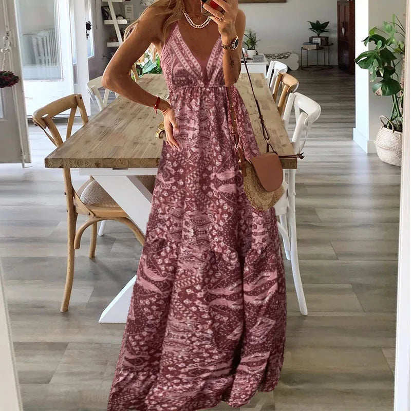 Boho-Print Schlupf-Maxikleid