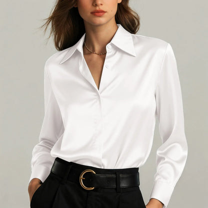 Ariadne - Damen Satin Seiden Bluse Button Down Office Top