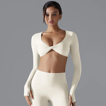 Yoga Long Sleeve Slim Sexy Breathable Quick Drying Sport Brassiere Gym Push Up Shockproof High Intensity Pilates Clothes Women