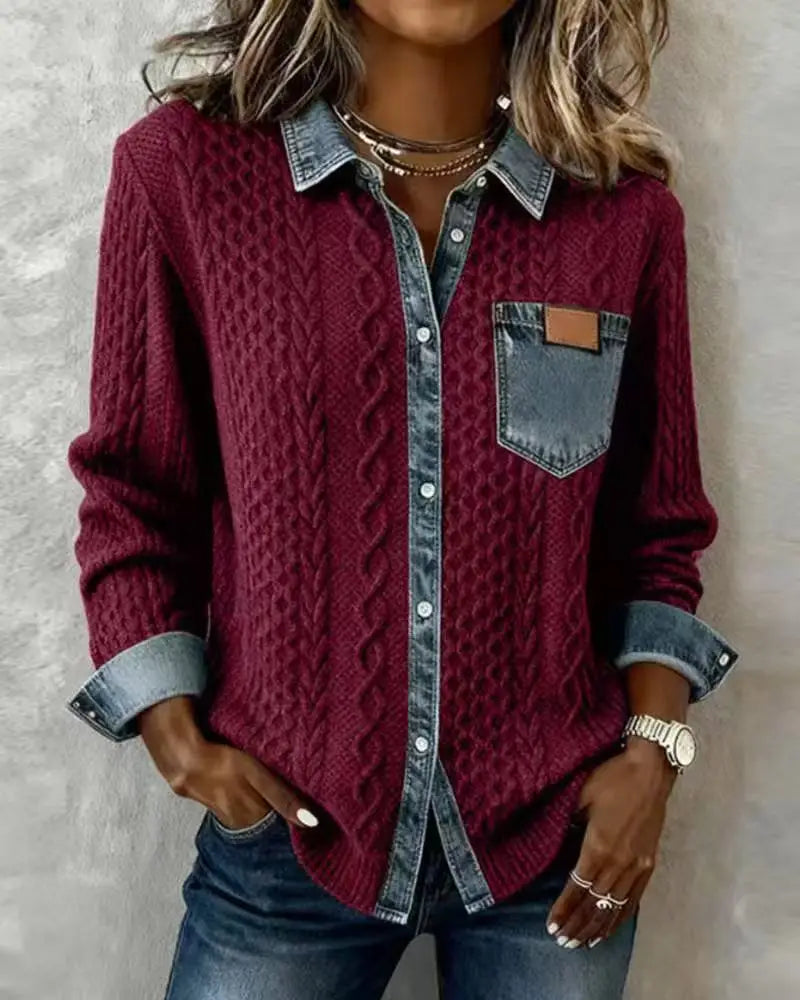 Elara | Textured Patchwork Button Sweater