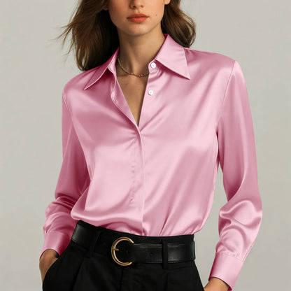 Ariadne - Damen Satin Seiden Bluse Button Down Office Top