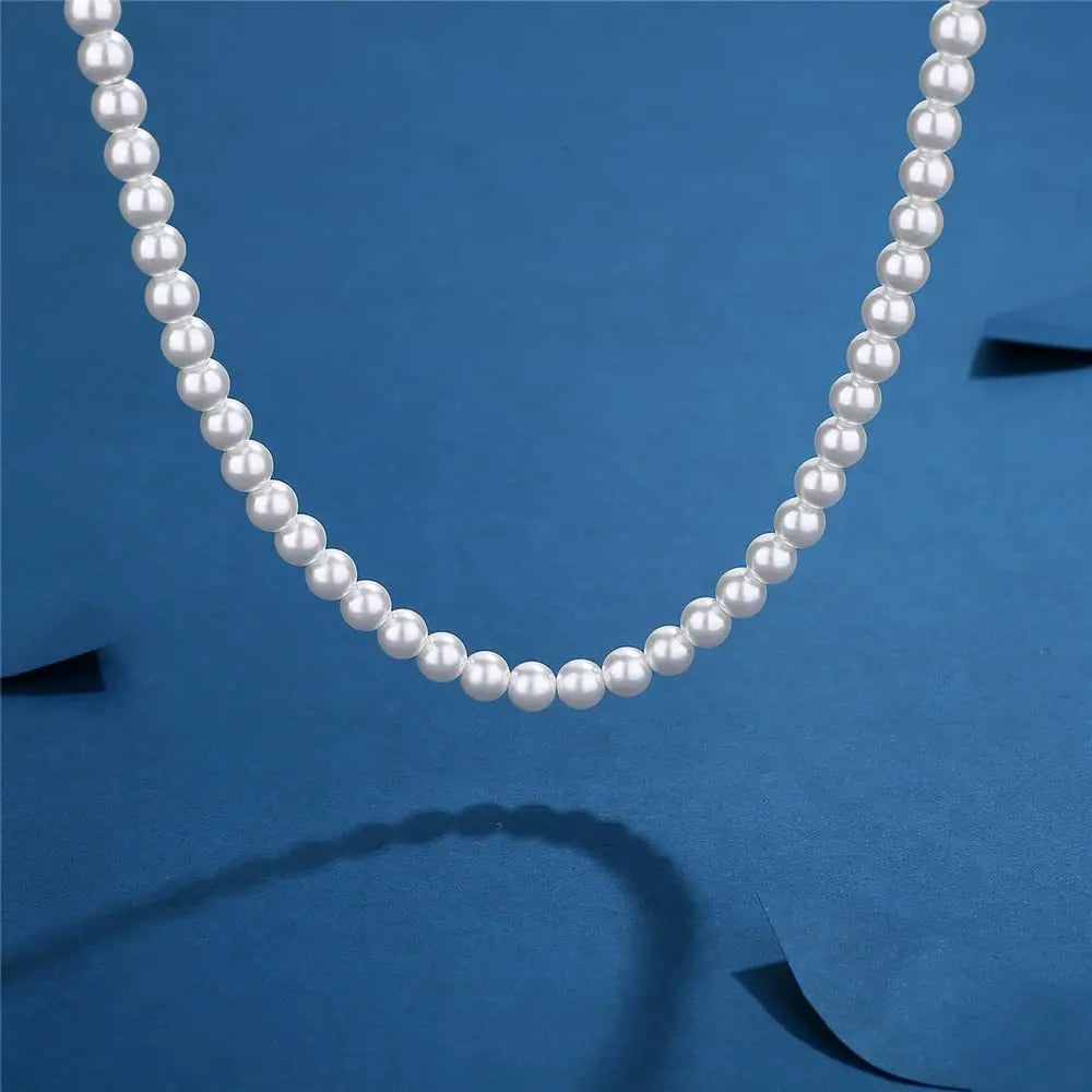 Artificial White Pearl Necklace Elegant Beaded Choker For Men Women