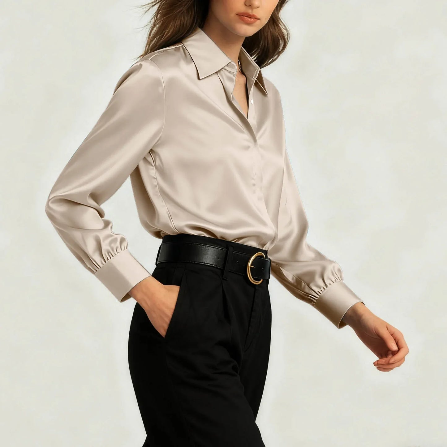 Ariadne - Damen Satin Seiden Bluse Button Down Office Top