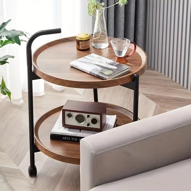 Floravelle - Tweelaags Houten Bijzettafel met Wieltjes