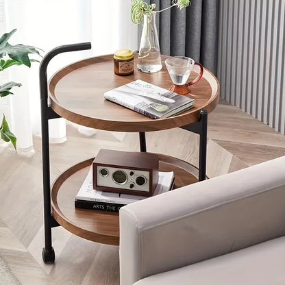 Floravelle - Tweelaags Houten Bijzettafel met Wieltjes