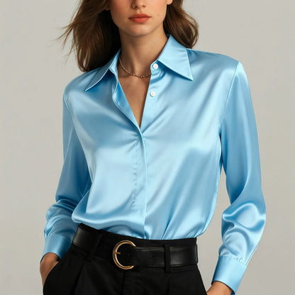 Ariadne - Damen Satin Seiden Bluse Button Down Office Top