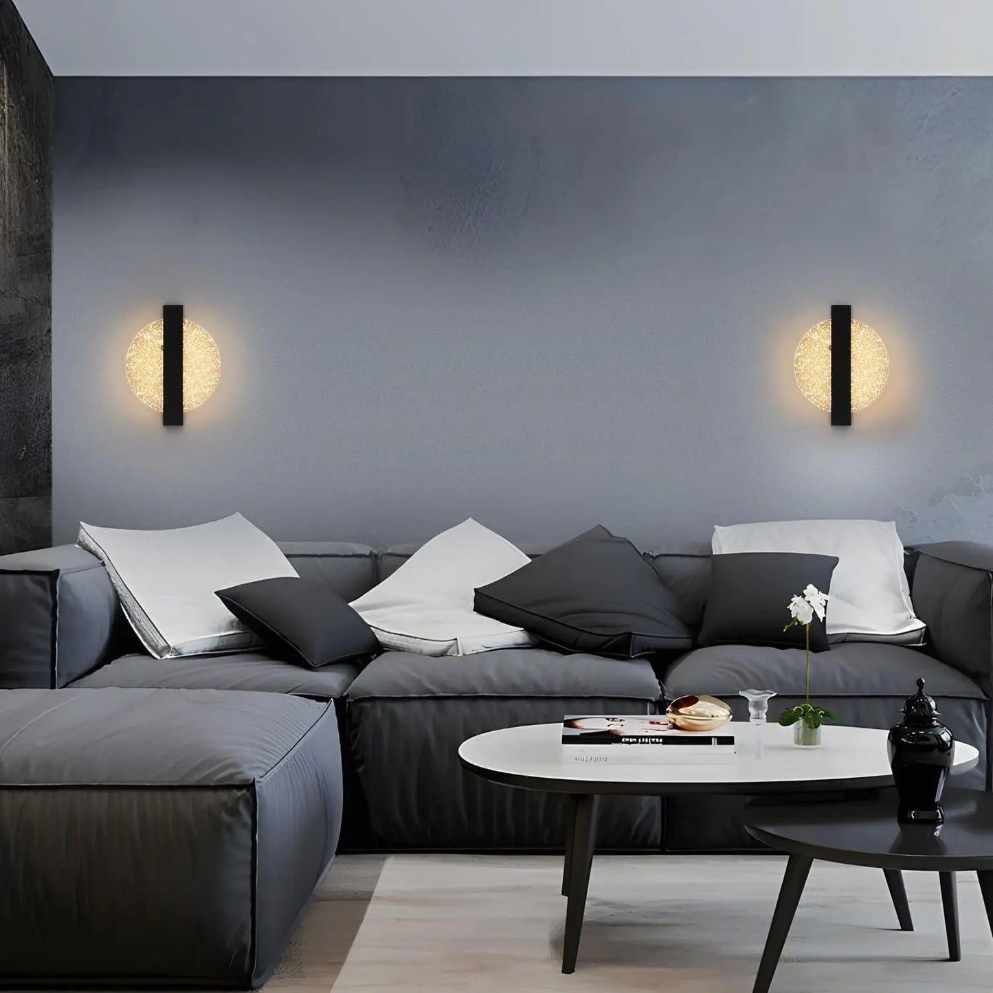 LumaLeaf Rundes Wandpaneel – Moderne LED-Wandleuchte mit silbernem Blatt & warmem Licht (3500 K)