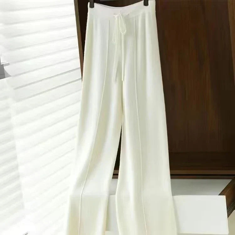 Women's Wide Leg Trousers High Waist Wool Mix Lounge Pants