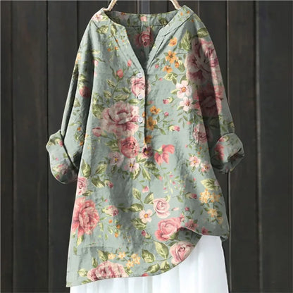 Camille – Blouse à imprimé floral à demi-boutonnage manches longues femme