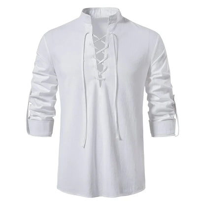 Sommerhemd Herren Relaxed Fit Freizeit mit Bindeband am Ausschnitt