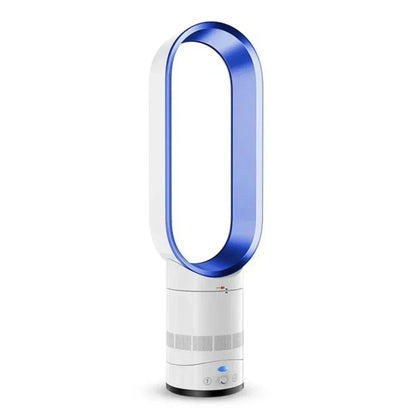 Ventilateur sans pales blanc et bleu, design moderne, technologie avancée, idéal pour rafraîchir les espaces intérieurs avec efficacité et style.