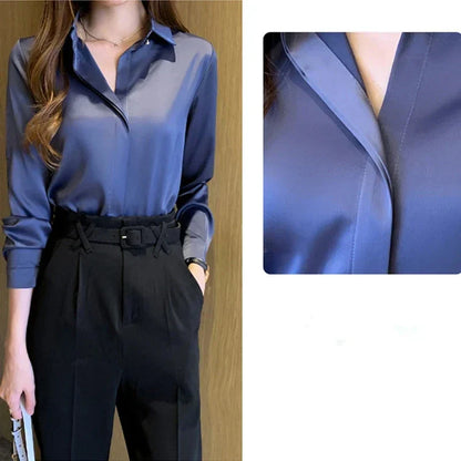 Camicia classica da donna a maniche lunghe in seta