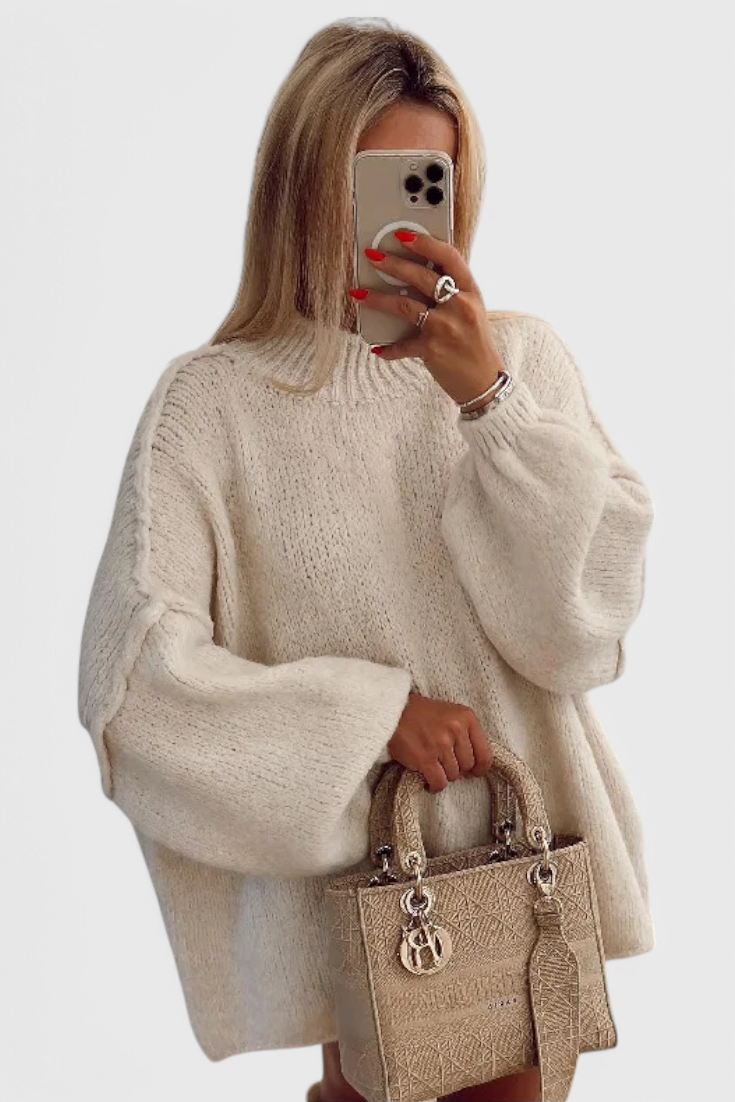 Amelia – Oversize dámský svetr s širokým vysokým límcem+