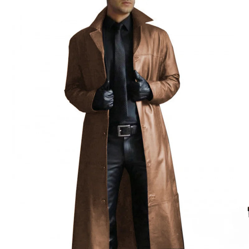 Men’s Long Leather Jacket With Collar – Durable Comfortable Stylish Classic Everyday Outerwear Fit