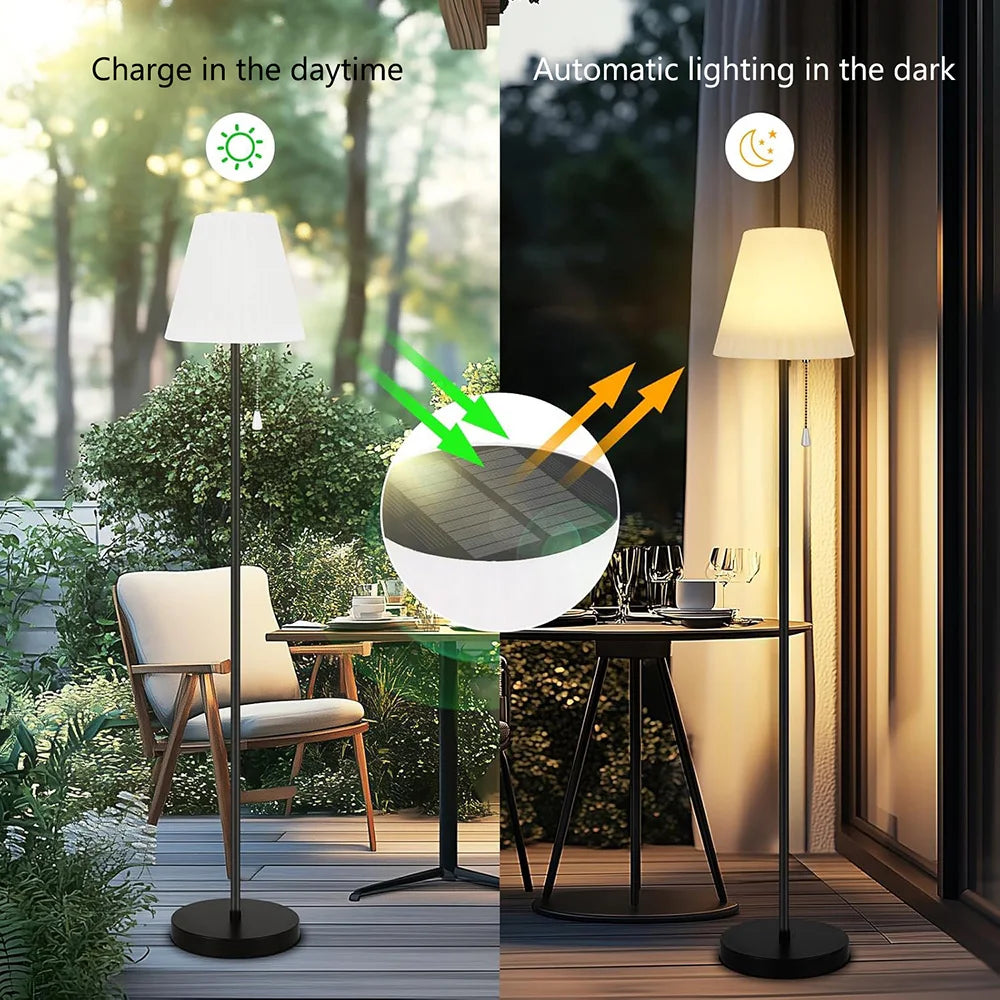 LED Floor Lamp Solar For Living Room Adjustable Rechargeable Stand Light Dimmable Cordless w/ Light Sensor Patio Standing Light