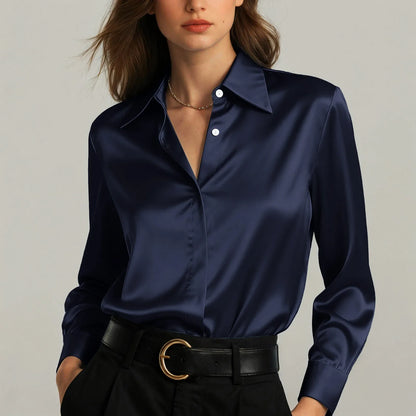 Ariadne - Damen Satin Seiden Bluse Button Down Office Top