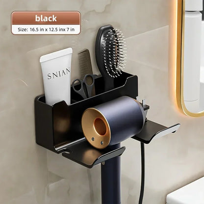 AirKeeper Multifunctional Hair Dryer Holder – No-Drill Wall Mount, Dual-Layer Storage & Silicone Protection