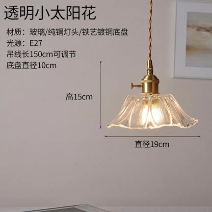Modern Glass sunflower LED Pendant Lamp With Switch Living Room Bedroom Green Amber Nordic Hanging Lights Luminaria Hanglamp