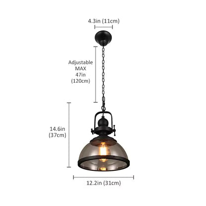 LuxRoyale Industrial Glass Pendant Light, Mid-Century Vintage Iron Dome Hanging Lamp