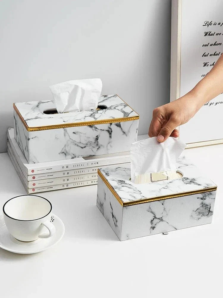 PraktLåda® by JesseVance Sweden: Designer Leather Marble Grain Tissue Box