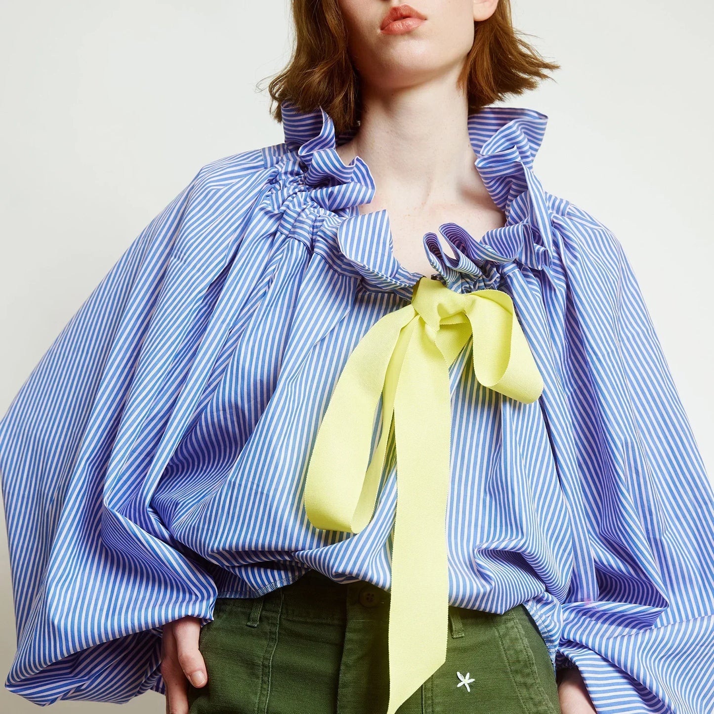 Elowenne Ruffle Tie Neck Cotton Blouse