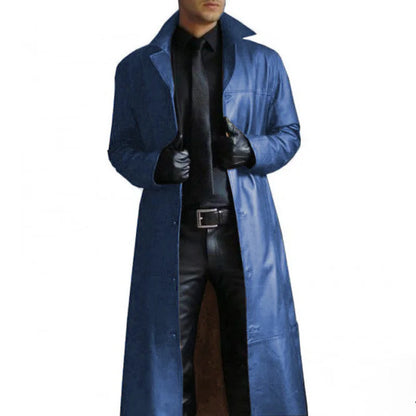 Men’s Long Leather Jacket With Collar – Durable Comfortable Stylish Classic Everyday Outerwear Fit