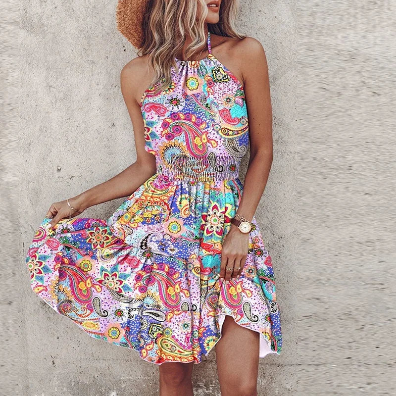 Women's Halter Lace Flowy Draped Dress