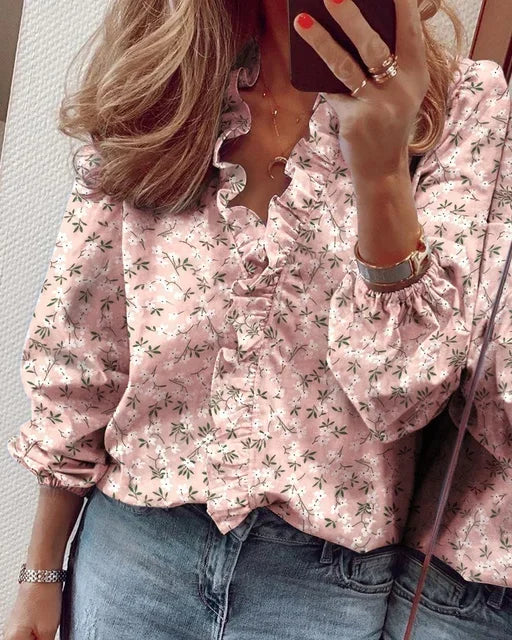 Women Elegant Ruffle Trim Wrap Blouse