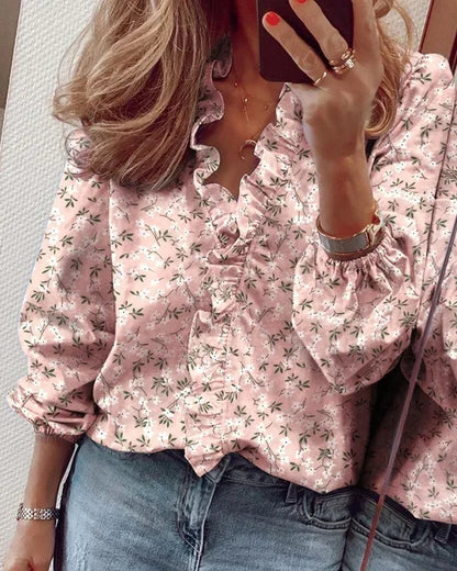 Women Elegant Ruffle Trim Wrap Blouse