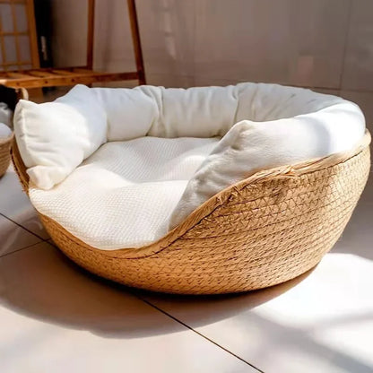 CloudBed - Eco-Friendly Woven Dog Bed Sofa – Breathable Bamboo Style Pet House for Indoor Dogs & Small Pets
