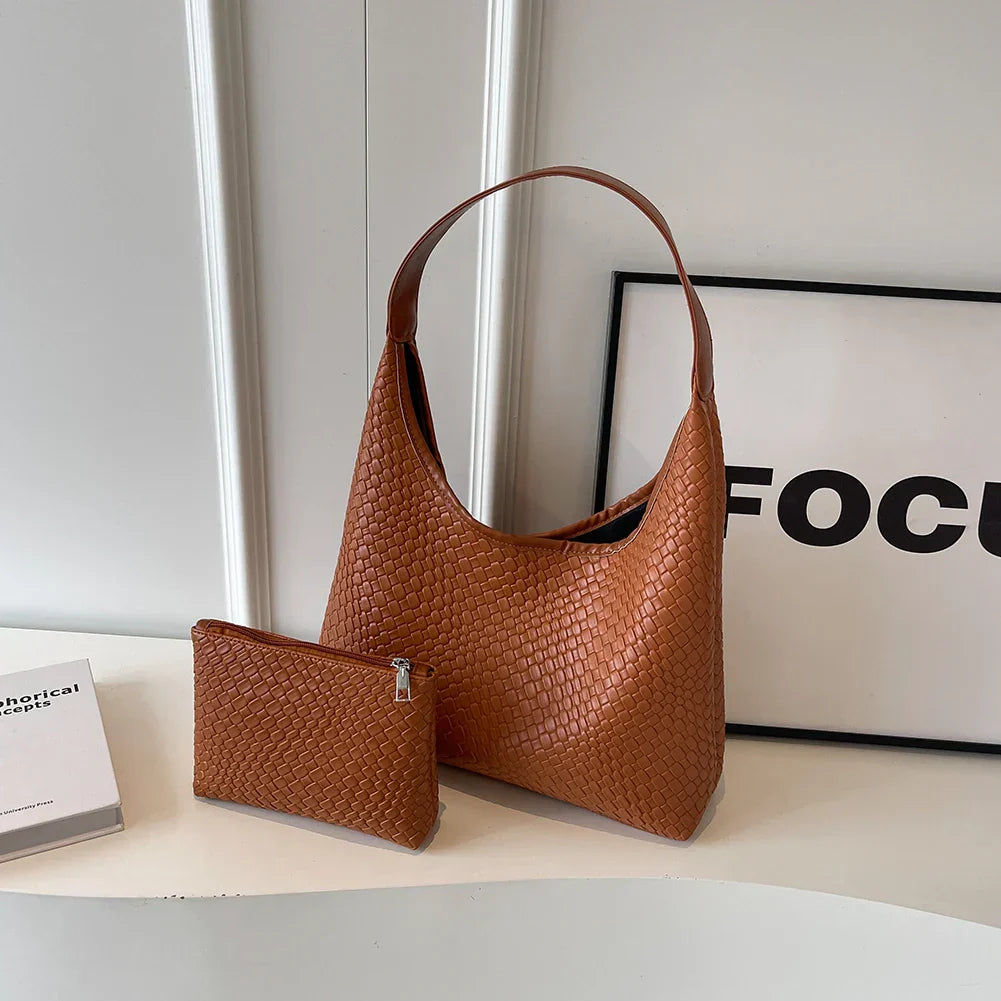 Livia Woven Tote | Vegane Umhängetasche mit Pouch