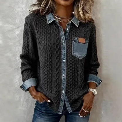 Elara | Textured Patchwork Button Sweater