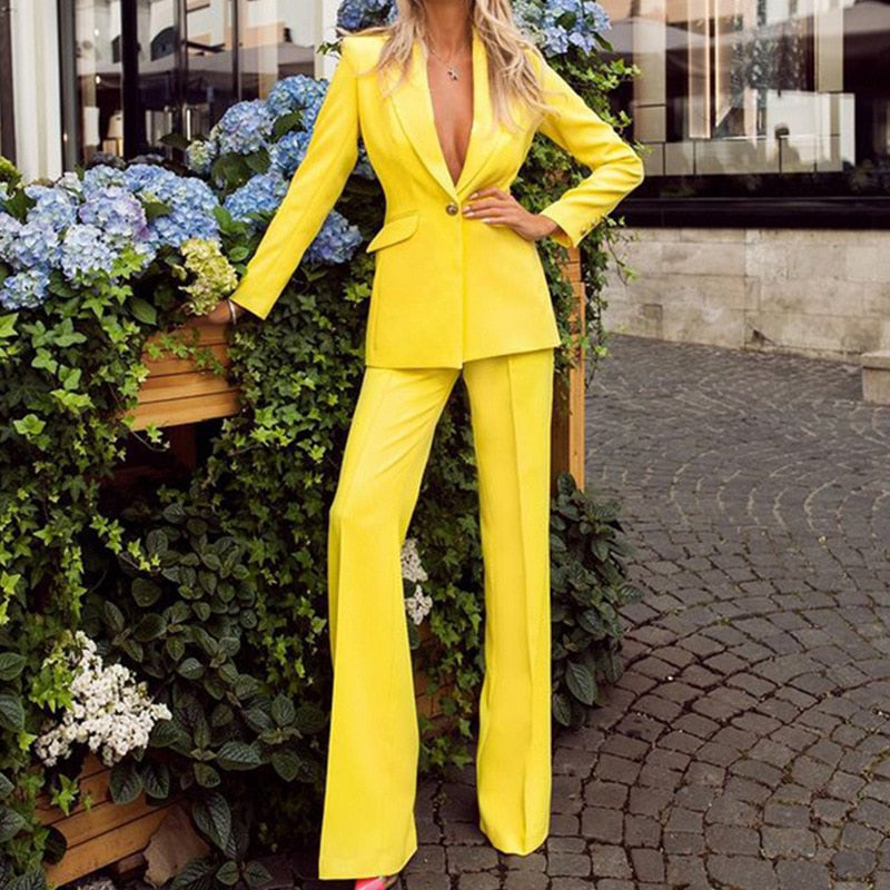 Women’s Tailored Suit Set Blazer Wide Leg Trousers Elegant Fit