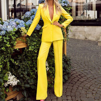 Women’s Tailored Suit Set Blazer Wide Leg Trousers Elegant Fit