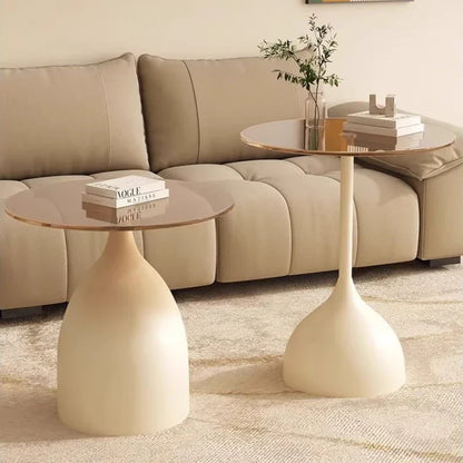 Varellia Modern Round Glass Side Table | Minimalist Steel Accent Table | Elegant Coffee & Nightstand Table
