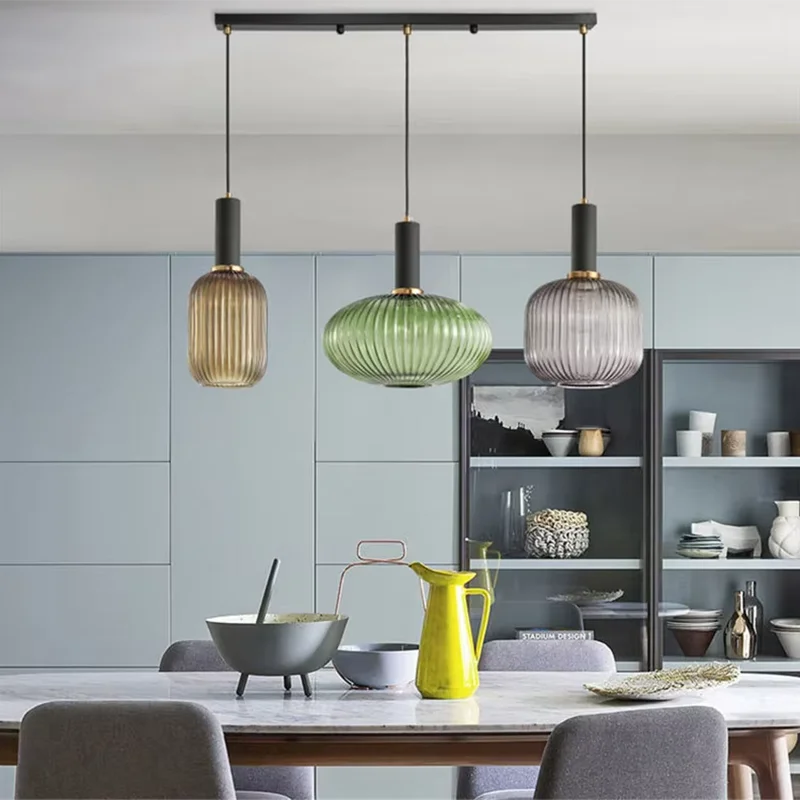 Retro restaurant colorfull glass pendant lights Creative living room Lamp Simple bedside lamp LED E27 hanging loft lighting