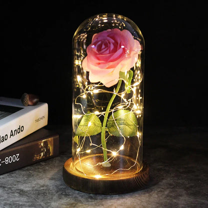 Evig Rose i Glaskuppel med LED Lys – Tidløs Kærlighed