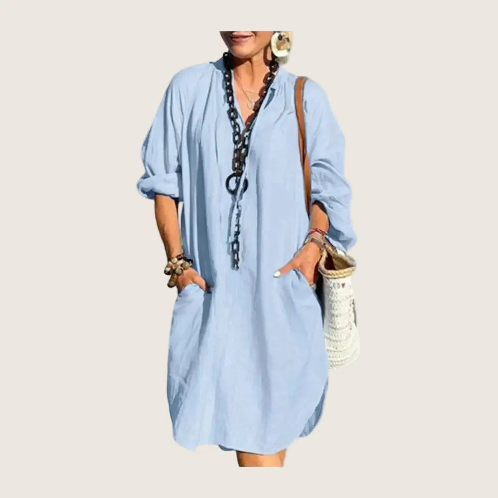Aline | Robe Longue Coton & Lin Col V