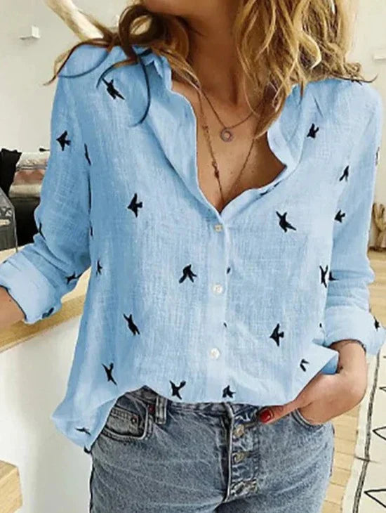 Women’s Cotton Linen Long Sleeve Shirt – Breathable Relaxed Fit Elegant Casual Blouse
