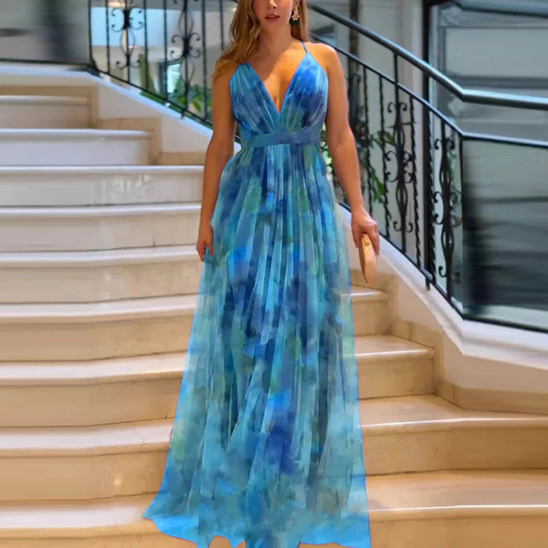 AURELIA™ – Elegant Mesh Print Maxi Dress