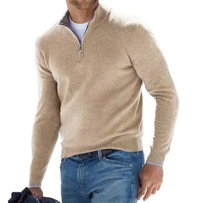 Men’s Zip-Up Knit Jumper with Polo Collar – Premium Italian-Style Sweater